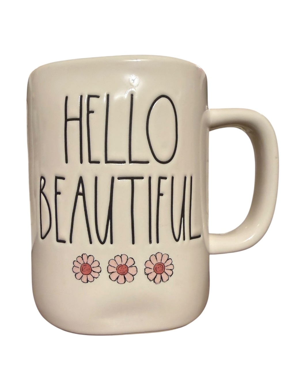 Rae Dunn “Hello Beautiful” Pink Floral Ceramic Mug NWOT